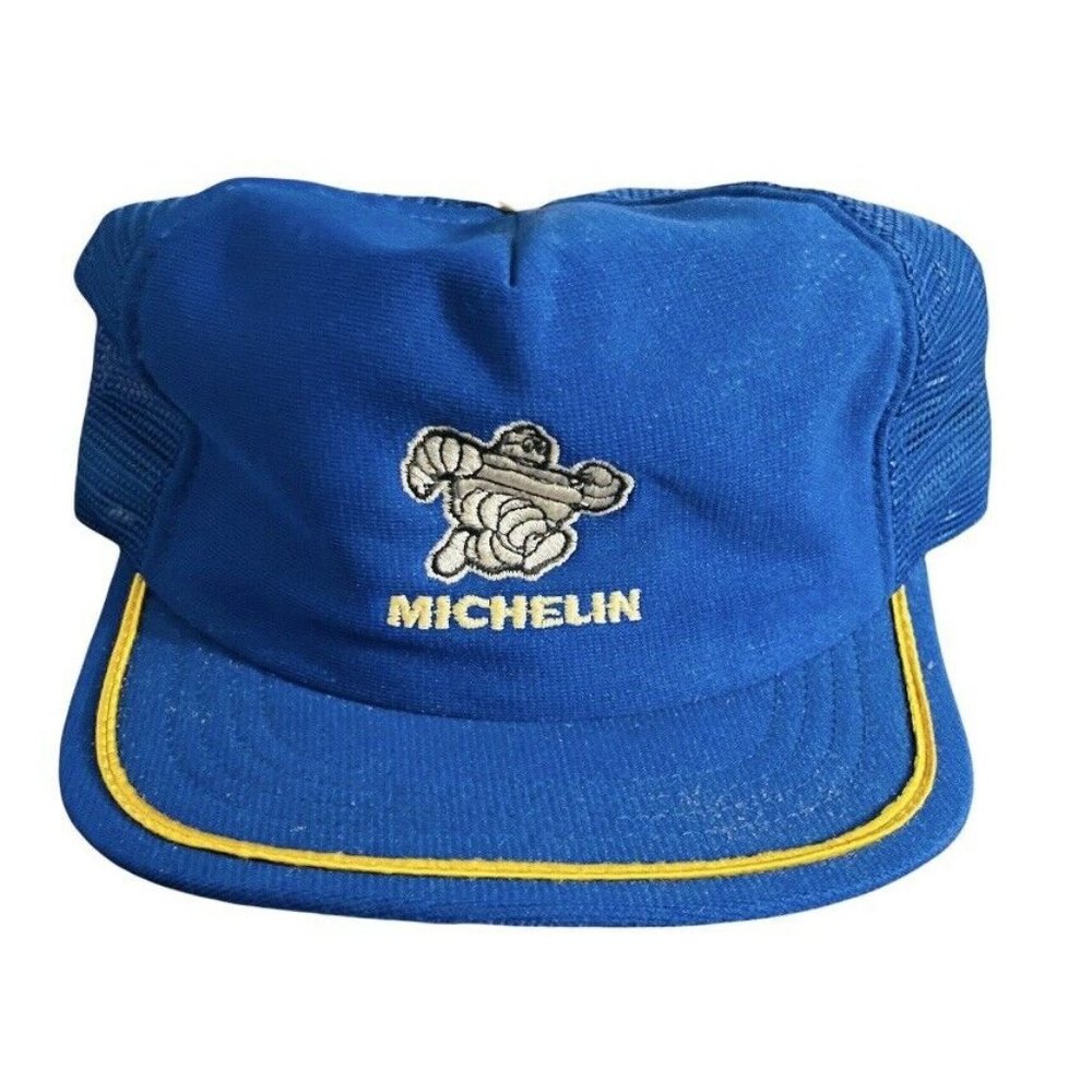 Vintage Michelin Man Snapback Hat Blue Tire Trucker Cap USA Men 80s